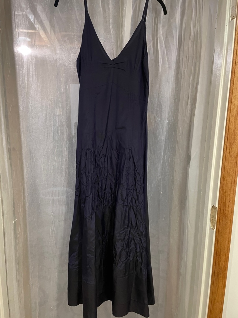 Nataya Navy V-Neck Maxi Slip Dress with Spaghetti Straps